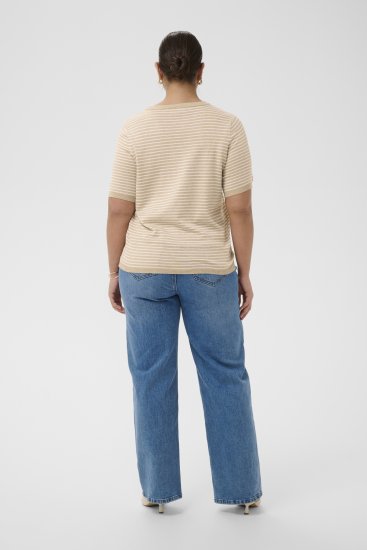 Kaffe Curve Lizzy Knit T-Shirt Feather Melange/Chalk Fine Stripe - Pólók - 