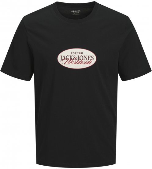Jack & Jones Catskills Worldwide Póló Fekete - Pólók - Nagyméretű pólók - 2XL-14XL