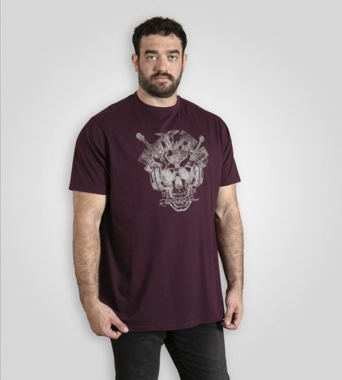 D555 Grimsby Rock n' Roll Skull Printed T-Shirt Burgundy - Nyomtatott pólók - Nyomtatott pólók - 2XL-8XL