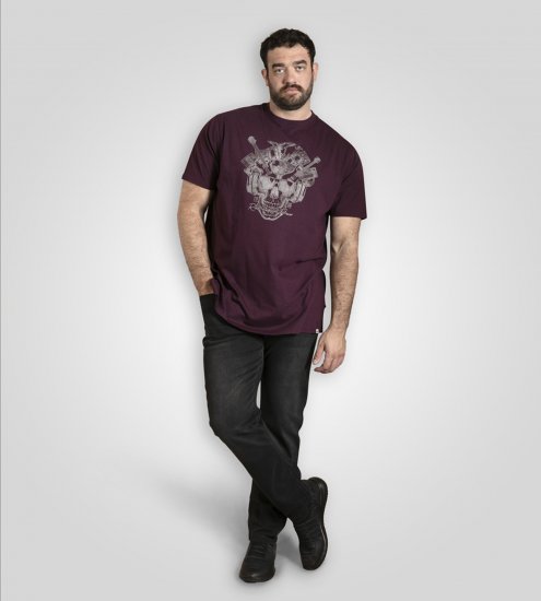 D555 Grimsby Rock n' Roll Skull Printed T-Shirt Burgundy - Nyomtatott pólók - Nyomtatott pólók - 2XL-8XL