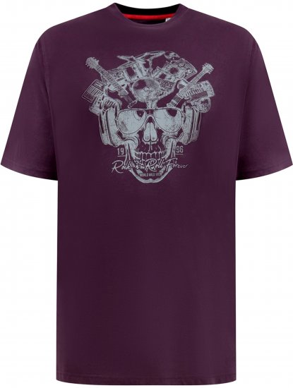 D555 Grimsby Rock n' Roll Skull Printed T-Shirt Burgundy - Nyomtatott pólók - Nyomtatott pólók - 2XL-8XL