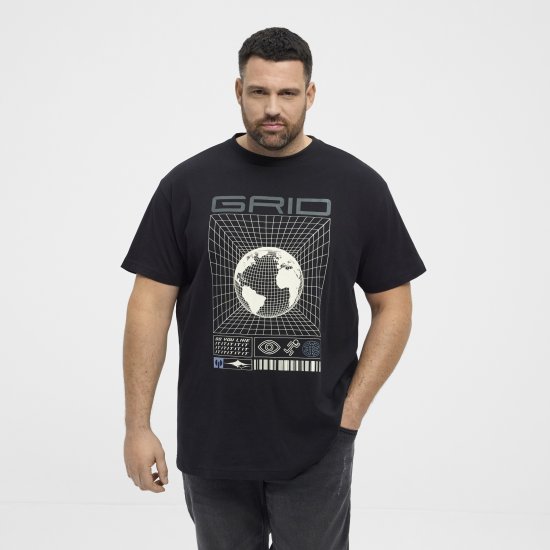 North Latitude 53333 Grid Printed T-Shirt Black - Pólók - Nagyméretű pólók - 2XL-14XL