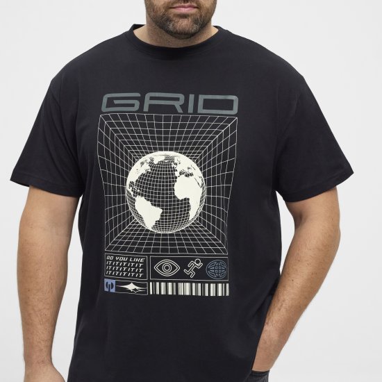 North Latitude 53333 Grid Printed T-Shirt Black - Pólók - Nagyméretű pólók - 2XL-14XL