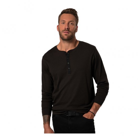JP1880 T-Shirt Henley Long Sleeve Striped Brown TALL - FÉRFIRUHÁZAT MT-6XLT - TALL-méretek