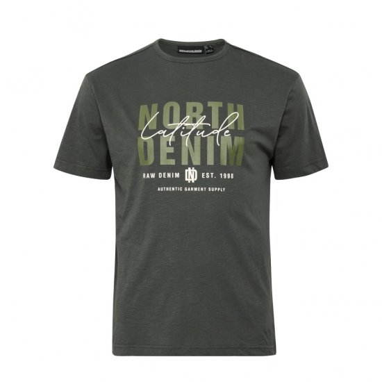 North Latitude Denim Printed Logo T-Shirt Dark Dust Green - Pólók - Nagyméretű pólók - 2XL-14XL