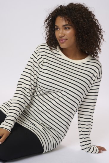 Kaffe Curve Winni Hosszú ujjú Póló Antikfehér/Fekete csík - Pólók - 