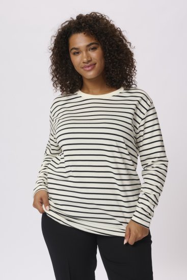 Kaffe Curve Winni Hosszú ujjú Póló Antikfehér/Fekete csík - Pólók - 