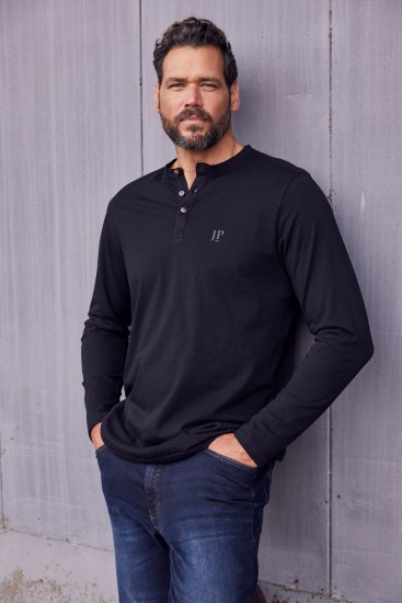 JP1880 Henley T-Shirt Long Sleeve Black TALL - FÉRFIRUHÁZAT MT-6XLT - TALL-méretek
