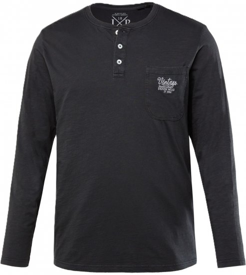 JP1880 T-Shirt Henley Long Sleeve Black TALL - FÉRFIRUHÁZAT MT-6XLT - TALL-méretek