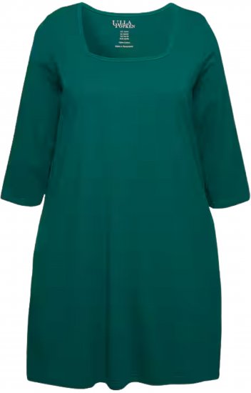 Ulla Popken Square Neckline Knit Swing A-line Pocket Tunic Emerald - Pólók - 