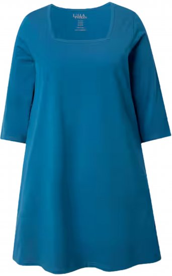 Ulla Popken Square Neckline Knit Swing A-line Pocket Tunic Teal - Pólók - 