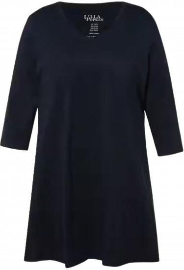 Ulla Popken V-Neck Swing A-line Hem Cotton Knit Tunic Navy - Pólók - 