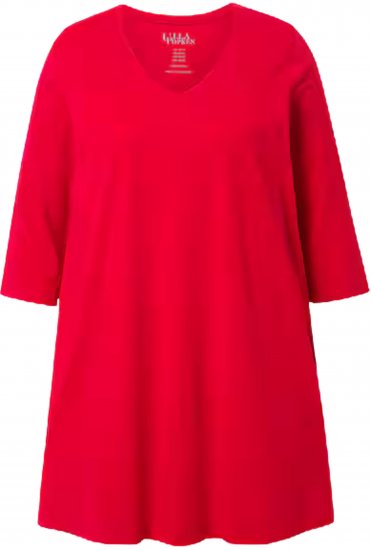 Ulla Popken V-Neck Swing A-line Hem Cotton Knit Tunic Salsa Red - Pólók - 