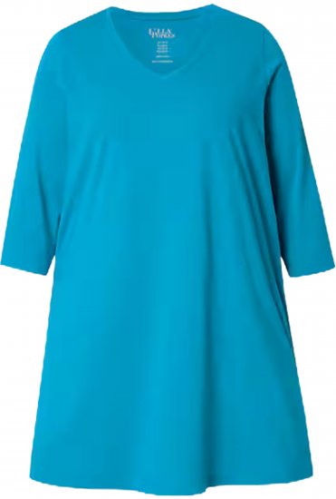 Ulla Popken V-Neck Swing A-line Hem Cotton Knit Tunic Cerulean - Pólók - 