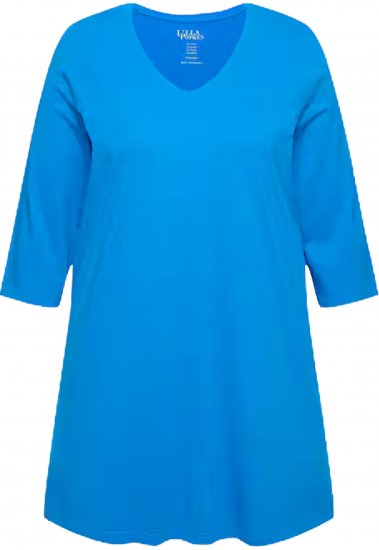 Ulla Popken V-Neck Swing A-line Hem Cotton Knit Tunic Azure - Pólók - 