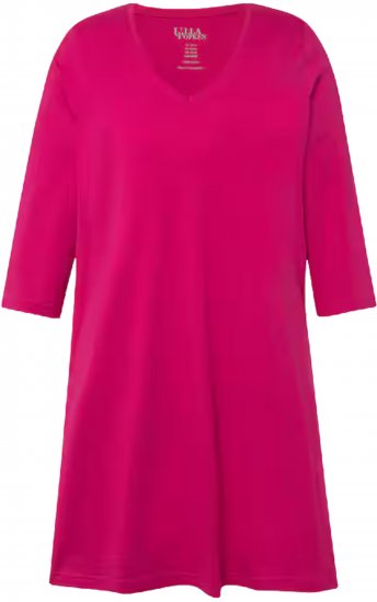 Ulla Popken V-Neck Swing A-line Hem Cotton Knit Tunic Fuchsia Pink - Pólók - 