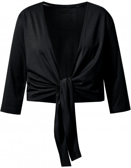 Ulla Popken Versatile Surplice Wrap Tie Hem Bolero Top Black - Pólók - 