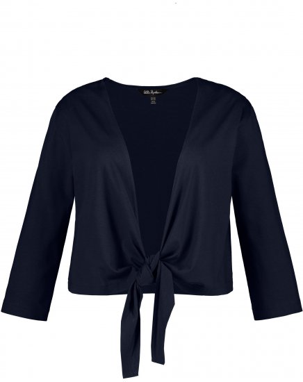 Ulla Popken Versatile Surplice Wrap Tie Hem Bolero Top Navy - Pólók - 