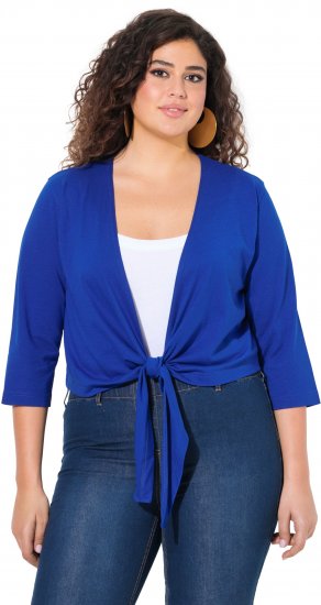 Ulla Popken Versatile Surplice Wrap Tie Hem Bolero Top Cobalt Blue - Pólók - 