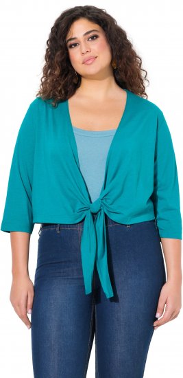 Ulla Popken Versatile Surplice Wrap Tie Hem Bolero Top Teal - Pólók - 