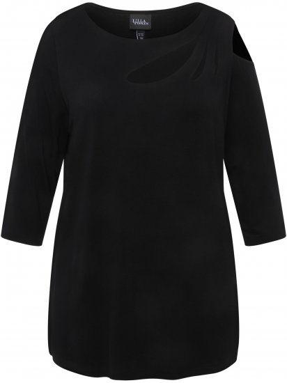 Ulla Popken Asymmetric Petal Cutouts A-line Fit Stretch Knit Top Black - Pólók - 