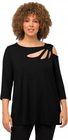 Ulla Popken Asymmetric Petal Cutouts A-line Fit Stretch Knit Top Black - Pólók - 