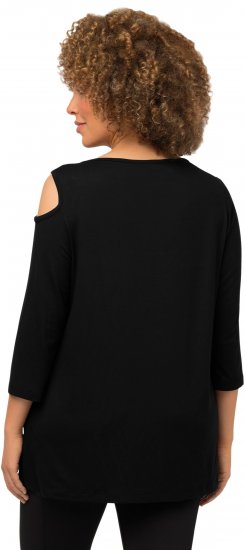 Ulla Popken Asymmetric Petal Cutouts A-line Fit Stretch Knit Top Black - Pólók - 