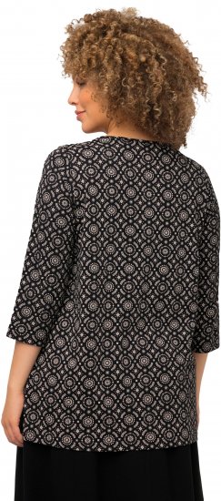 Ulla Popken 3/4 Sleeve Geometric Graphic Tee Black - Pólók - 