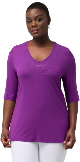 Ulla Popken Rhinestone Detail 3/4 Sleeve Tee Blackberry - Mintás pólók nőknek - 