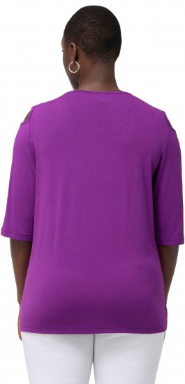 Ulla Popken Rhinestone Detail 3/4 Sleeve Tee Blackberry - Mintás pólók nőknek - 