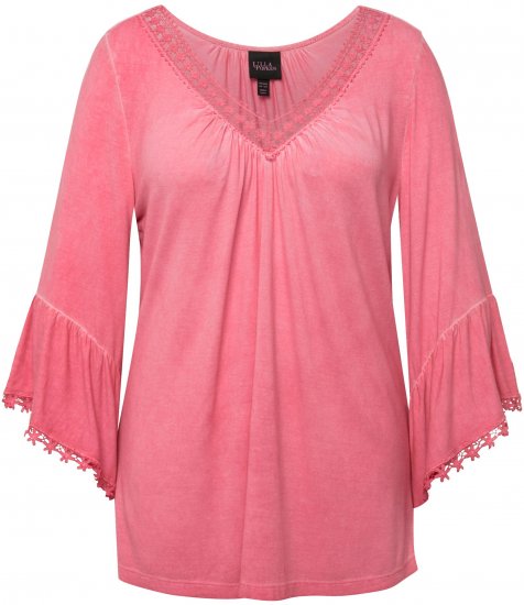 Ulla Popken Trumpet Sleeve Cold Dyed Tee Dark Pink - Mintás pólók nőknek - 