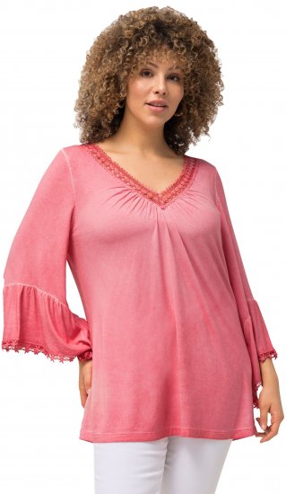 Ulla Popken Trumpet Sleeve Cold Dyed Tee Dark Pink - Mintás pólók nőknek - 