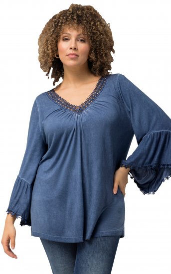Ulla Popken Trumpet Sleeve Cold Dyed Tee Dove Blue - Mintás pólók nőknek - 