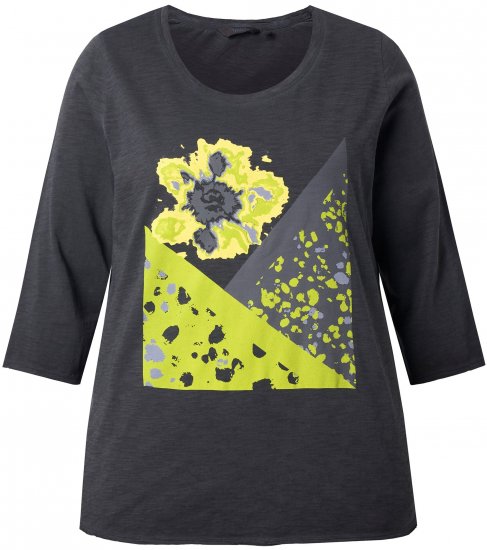 Ulla Popken Graphic Patch Print 3/4 Sleeve T-Shirt Black - Pólók - 