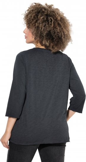 Ulla Popken Graphic Patch Print 3/4 Sleeve T-Shirt Black - Pólók - 