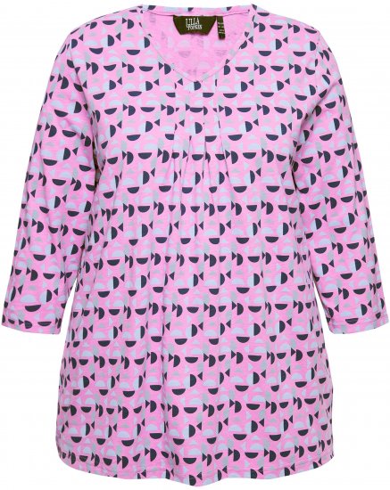 Ulla Popken Geometric Pattern 3/4 Sleeve Tee Amethyst - Mintás pólók nőknek - 