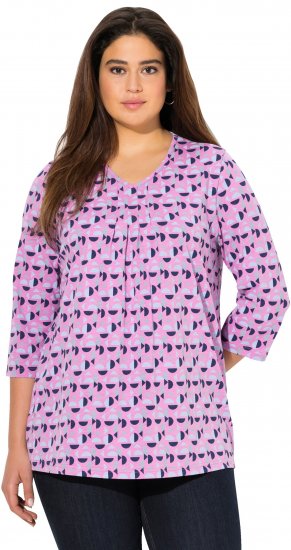 Ulla Popken Geometric Pattern 3/4 Sleeve Tee Amethyst - Mintás pólók nőknek - 