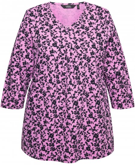 Ulla Popken Floral 3/4 Sleeve V-Neck A-Line Tee Amethyst - Pólók - 