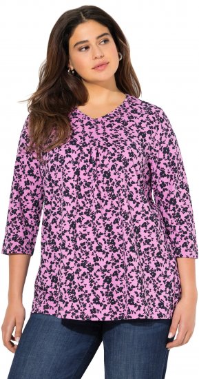 Ulla Popken Floral 3/4 Sleeve V-Neck A-Line Tee Amethyst - Pólók - 
