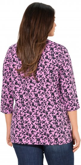 Ulla Popken Floral 3/4 Sleeve V-Neck A-Line Tee Amethyst - Pólók - 