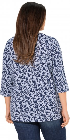 Ulla Popken Floral 3/4 Sleeve V-Neck A-Line Tee Blue - Pólók - 