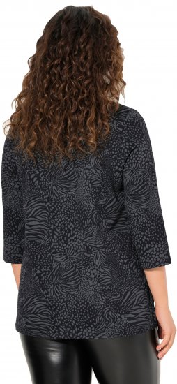 Ulla Popken Animal Print 3/4 Sleeve V-Neck Tee Black - Pólók - 
