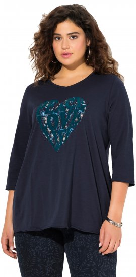 Ulla Popken Peace Love Life 3/4 Sleeve Graphic Tee Navy - Pólók - 