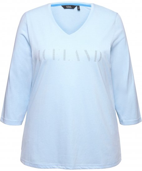 Ulla Popken Country Lettered 3/4 Sleeve Tee Soft Light Blue - Mintás pólók nőknek - 
