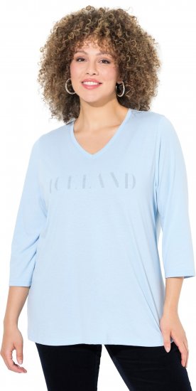 Ulla Popken Country Lettered 3/4 Sleeve Tee Soft Light Blue - Mintás pólók nőknek - 