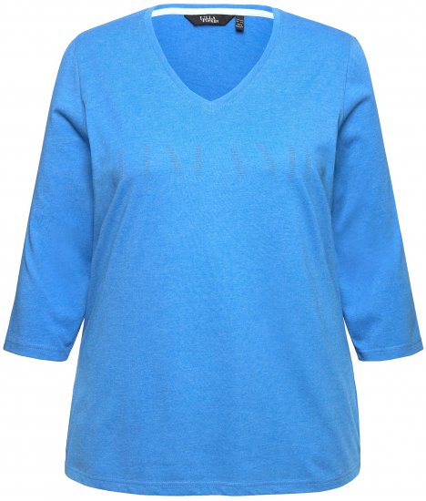 Ulla Popken Country Lettered 3/4 Sleeve Tee Teal Blue - Mintás pólók nőknek - 