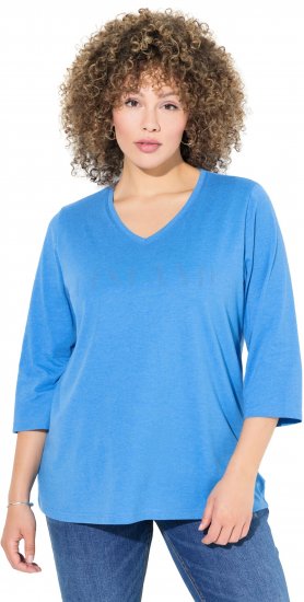 Ulla Popken Country Lettered 3/4 Sleeve Tee Teal Blue - Mintás pólók nőknek - 