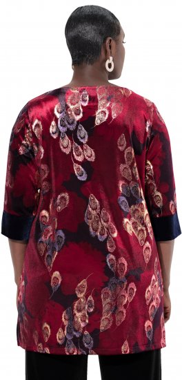 Ulla Popken Velvet Peacock Feather 3/4 Sleeve Tunic Blouse Wine Red - Pólók - 