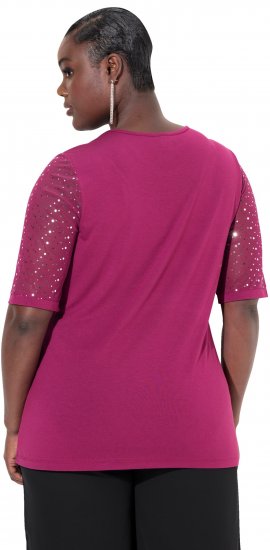 Ulla Popken Sequined Mesh Sleeve Blouse Aubergine - Pólók - 
