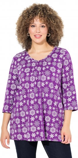 Ulla Popken Snowflake Print 3/4 Sleeve A-Line Tee Dark Purple - Mintás pólók nőknek - 